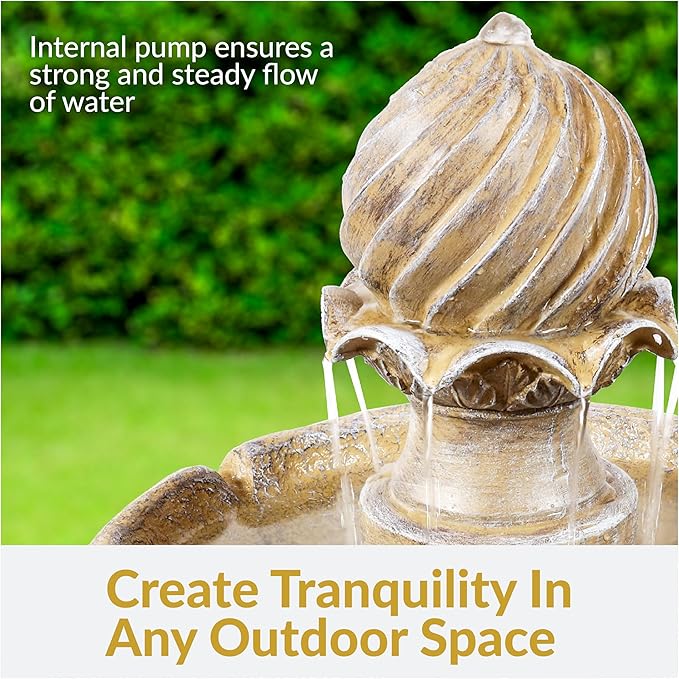 Sunnydaze 35" Solar 2-Tier Outdoor Water Fountain - Garden Water Feature with Battery Backup and Pump - Earth