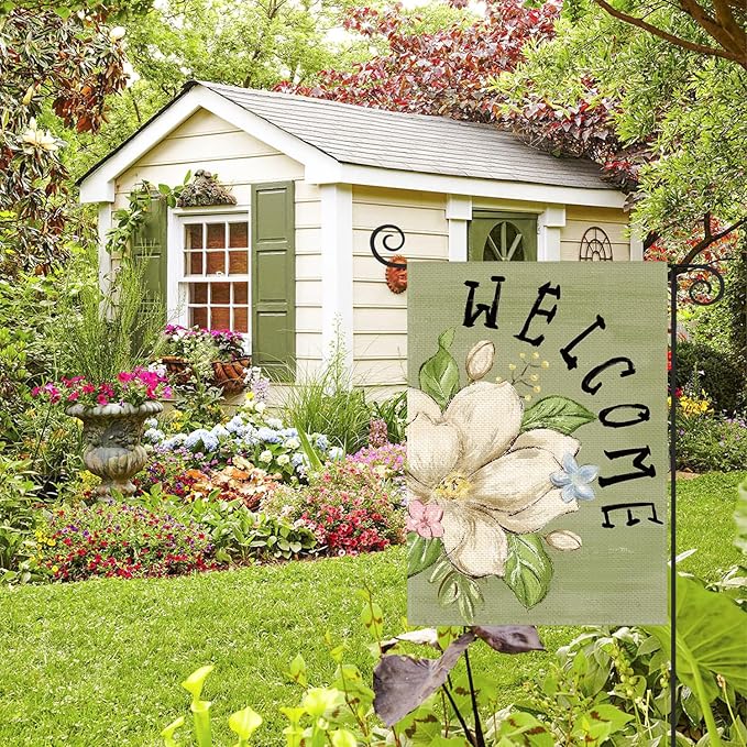AVOIN colorlife Magnolia Spring Garden Flag 12x18 Inch Double Sided Outside, Seasonal Floral Welcome Yard Outdoor Flag
