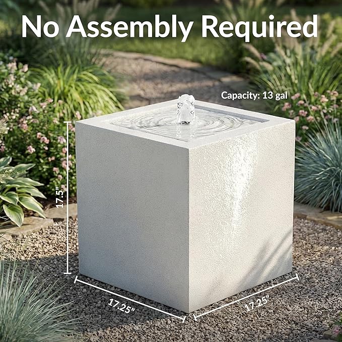 Sunnydaze Outdoor Water Fountain with LED Light - Modern Square Bubbler Water Feature with Pump - 17.5" H - for Patio, Garden, Deck, Relaxation and Stress Relief - Fog
