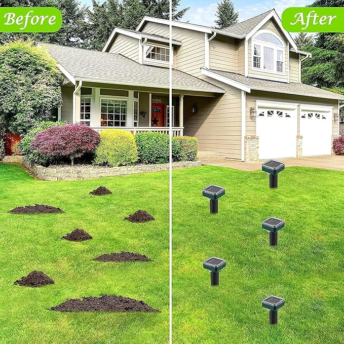 Mole Repellent Solar Powered, Waterproof Vole Chipmunk Repellent Outdoor,Ultrasonic Gopher Repellent for Lawn Garden, Mole Deterrent,Groundhog Repeller, Snake (8 Packs)