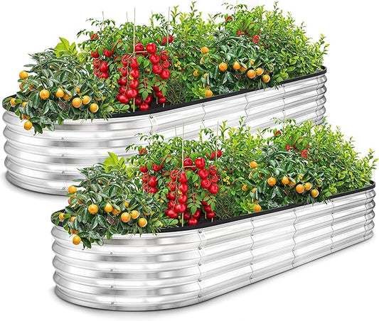 Utopia Home Galvanized Raised Garden Bed, 6x2x1 Ft Lightweight Planter Boxes Outdoor with Easy Assembly, Large Garden Bed for Vegetables, Fruits, Flowers, Silver, Pack of 2