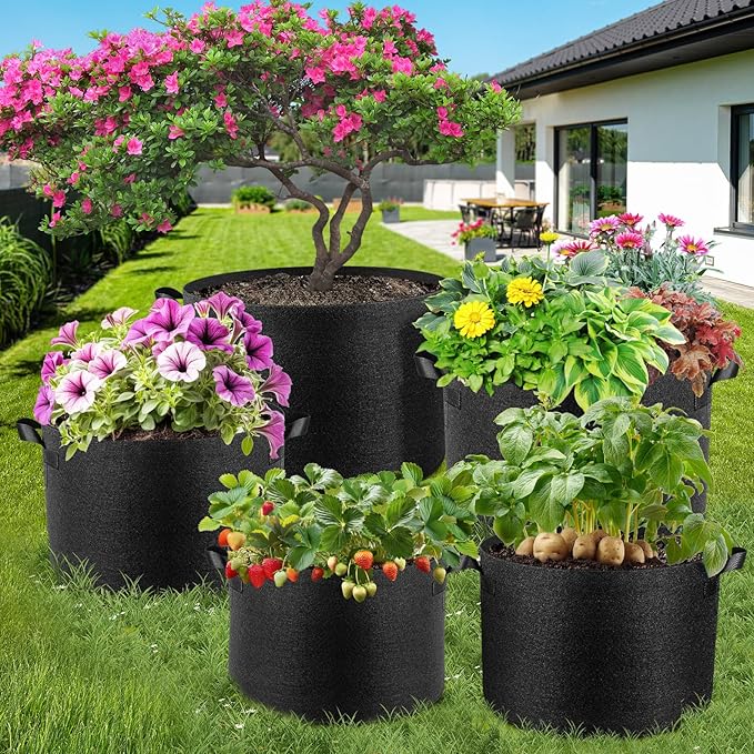 Jorvila 10 Pack 30 Gallon Grow Bags, Thickened Nonwoven Fabric Planter Pots with Handles, Heavy Duty 300G Garden Pots for Tomato, Potato and Vegetable