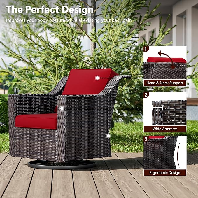 8 Pieces Wicker Patio Furniture, Luxury Outdoor Furniture with 2 Patio Swivel Chair, 2 Patio Chair, 3-Seater Sofa, 2 Patio Ottoman and 1 Side Table, Wide Armrest, Thickened Cushions