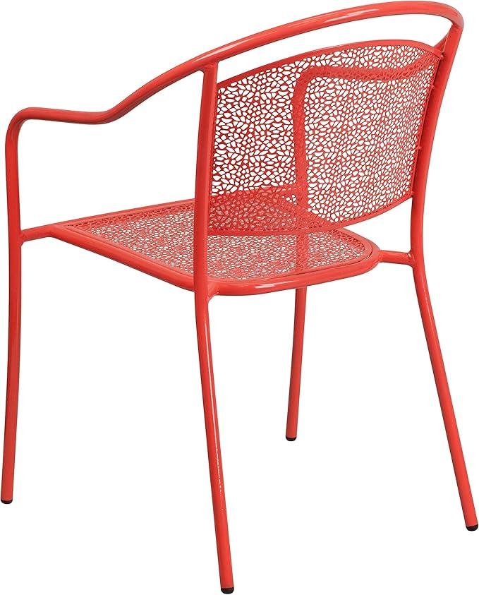 Flash Furniture Oia Commercial Grade 5 Pack Coral Indoor-Outdoor Steel Patio Arm Chair with Round Back