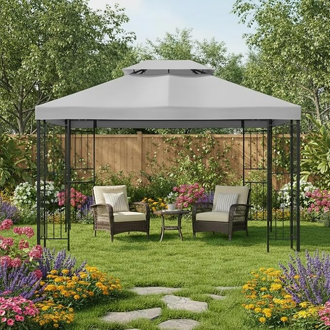 Garden Winds Reinforced RipLock 350 Replacement Canopy Top Cover Compatible with Easy Assembly 10' X 12' Gazebo Model MSD236247917053 - Slate Gray