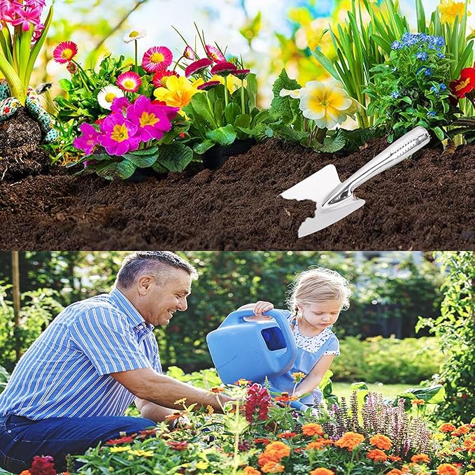 Garden Shovel with Measurement Mark, Stainless Steel Hand Trowel for Transplanting, Rustproof Digging Tool for Outdoor Garden Beds