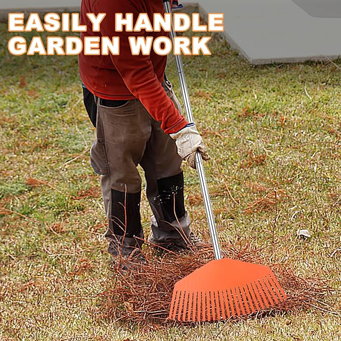 YEELOR 16.5-Inch Wide Adjustable Handle Leaf Rake - Plastic Rake Head, Lightweight & Compact, Used for Leaf Collection, Suitable for Small-Scale Cleanup, Ideal for Seniors and Kids