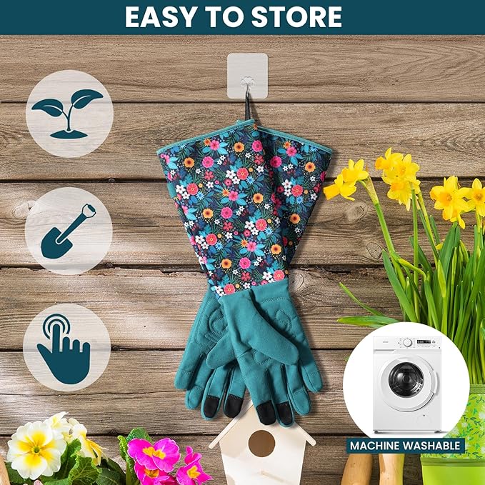 Trifabricy Gardening Gloves for Women, Leather Long Garden Gloves with Grip, Thorn-Proof Puncture-Resistant Work Gloves
