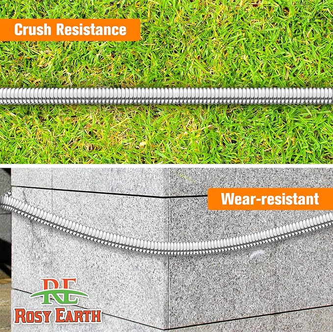 Rosy Earth Garden Hose 10 FT, 304 Stainless Steel Metal Water Hose, Heavy Duty Flexible Leader Hose, Short Water Hose Kink Free Hose for Rv, Outdoor, Yard, No Bite, Leak proof and Durable