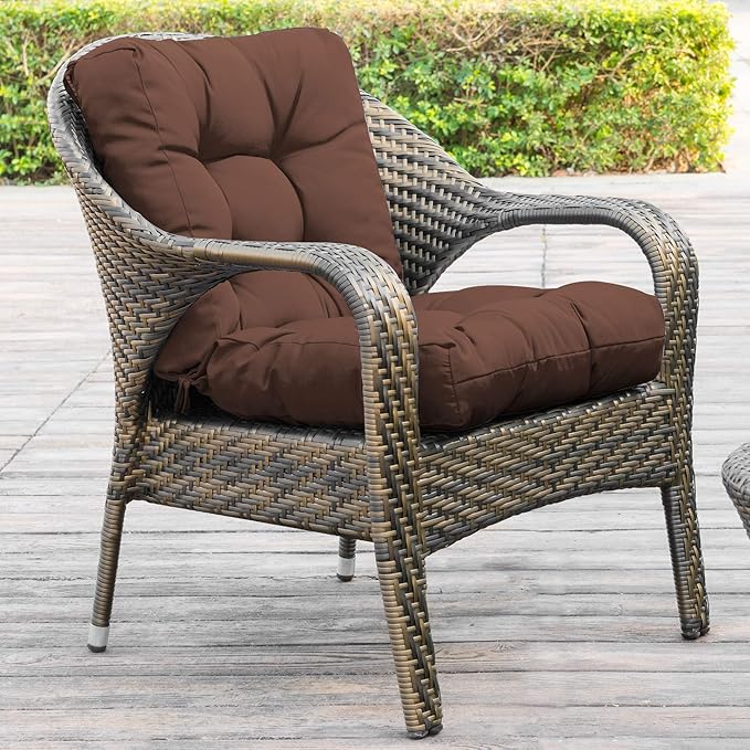 QILLOWAY Outdoor Chair Cushion for Patio Furniture, Waterproof Patio Cushions with Ties, Fade Resistant Replacement Pads for Outdoor Rocking Chairs,Coffee