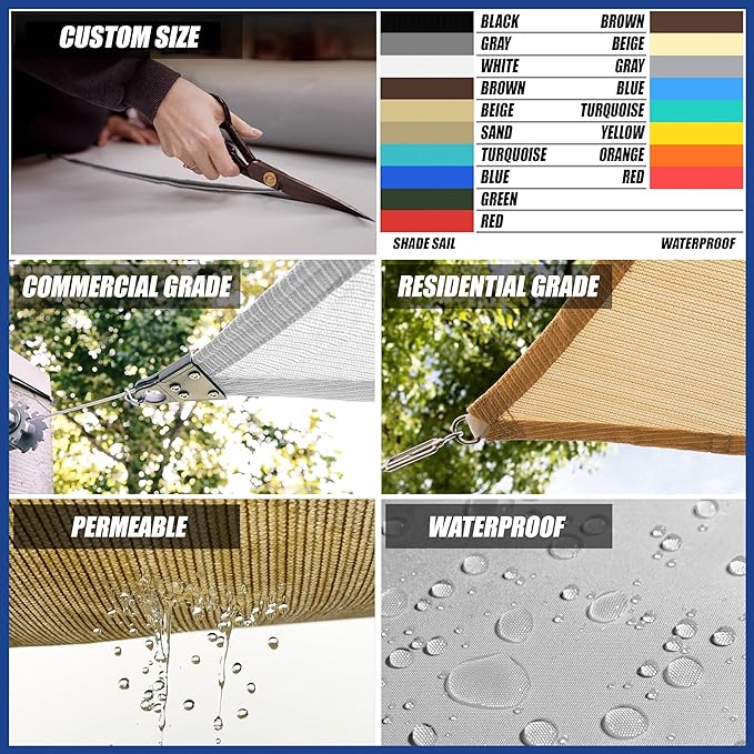 ShadeMart 8' x 14' x 16.1' Turquoise Sun Shade Sail UPF50 Right Triangle smTAPT08 Canopy Fabric Cloth Screen, Water Air Permeable & UV Resistant, Heavy Duty (We Customize Size)