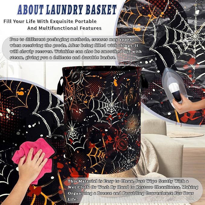 Spider Web Laundry Basket Oxford Cloth Foldable Hamper 18.9x16.5 Inch | Halloween With Handle Large-Capacity Tote Bag Laundry Hamper Clothes Storage Bucket Toy Organizer ForBathroom,Laundry,Bedroom