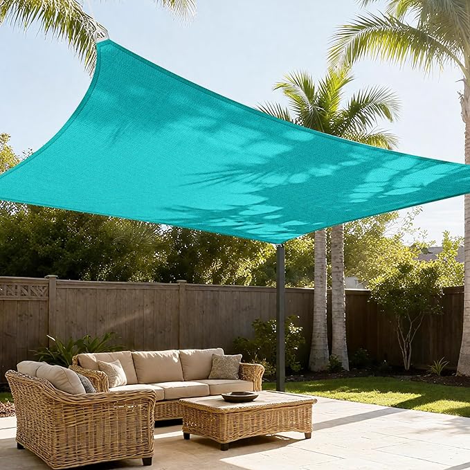 Sun Shade Sail 8'x8' Rectangle Shade Canopy Patio Cover UV Block Shade Cloth Awning Fabric for Backyard Pergola Garden Deck Carport Outdoor Activities, Turquoise