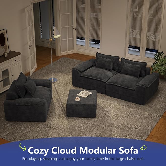 Hobestluk Cloud Memory Foam Ottoman, Removable Cover Footrest, Blue Grey