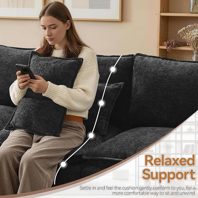 30" Modular Storage Single Sofa, Deep Seat Cloud Accent Chair, Oversized Storage Cloud Chair, Modern Chenille Reading Chair for Living Room, Apartment, Bedroom, Small Space, Black