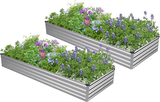 2PCS 6x3x1ft Galvanized Raised Garden Bed Kit, Galvanized Planter Raised Garden Boxes Outdoor, Large Metal Raised Garden Beds for Vegetables,Silver