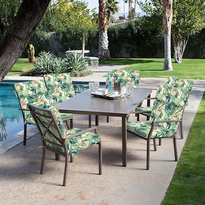 DYTXIII Outdoor High Back Chair Cushions Set of 2, 44"x22" Water Repellent Patio Seat Cushions with Elastic Sponge, All Weather Chair Pads for Rocking, Dining Chairs, Patio Furniture - Lush Leaf Green