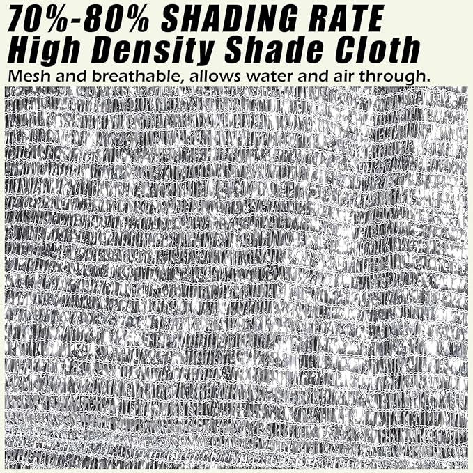 85% Aluminum Foil Shade Cloth with Grommets,10ft x 20ft, Mesh Sun Block Fabric Cover, Canopy, Privacy Screen for Outdoor Patio, Garden, Backyard, Silver