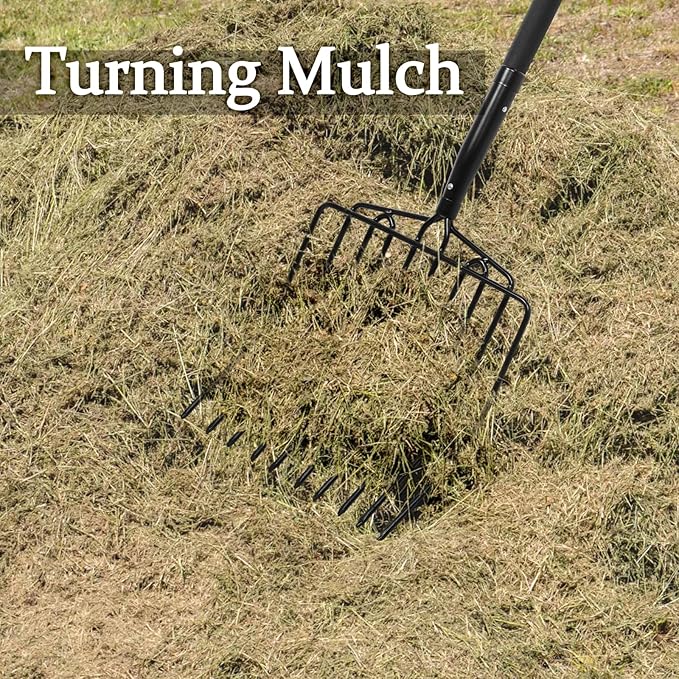 Nohovu Pitchfork for Gardening, 10 Tines Pitch Fork with Non-Slip Handle, Heavy Duty Pitch Fork for Mulching, 45 Inches