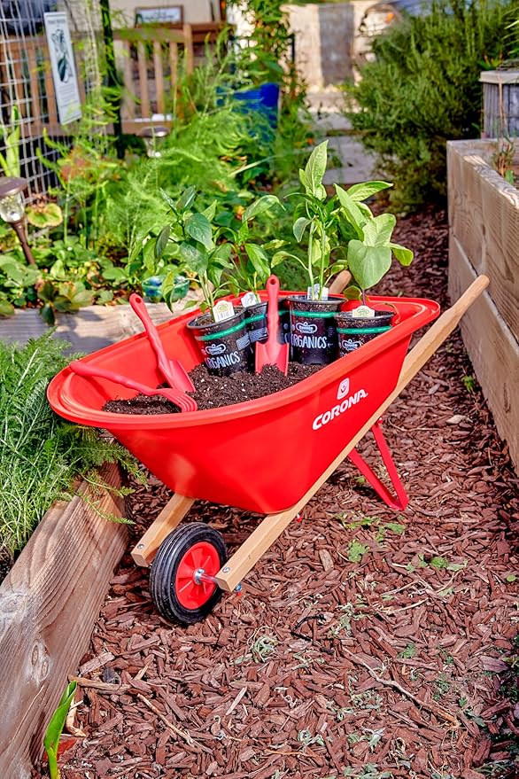 Corona Kids Poly Wheelbarrow Lightweight Great Gift for Kids, Enjoy The Outdoors with Adults