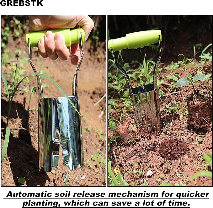 GREBSTK Sturdy Stainless Steel Gardening Bulb Transplanter Tool with Depth Mark and Soil Release Handle for Planting Bulbs