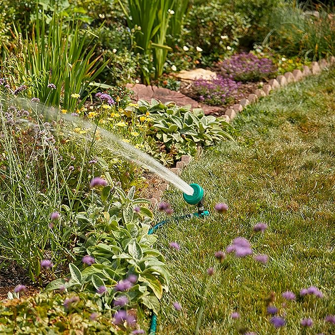Gilmour Adjustable Spot Sprinkler with Spike Base, Pivoting Multi Pattern Sprinkler Head for Targeted Coverage in Flower Beds and Vegetable Gardens