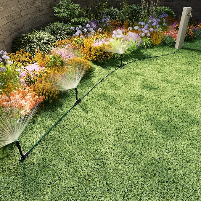 Flexible Sprinkler System, Above Ground DIY Irrigation Kit, Multi-Adjustable Lawn Sprinkler Set, Ideal for Plant and Flower Bed Watering, 30ft Garden Hose Included