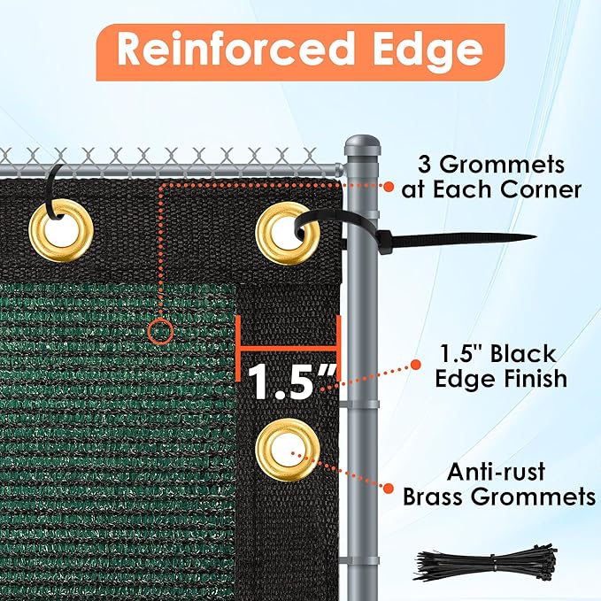 i COVER 5x50ft Privacy Screen Fence, Outdoor Fencing Panels, Garden Windscreen Mesh Shade Sail Net Barrier, Fence Privacy Screen Reinforced Bindings and Brass Grommets Cable Zip Ties, Green