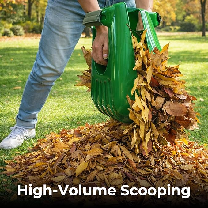 Gardzen Rake for Leaves and Hand Scoops Set, 67 inch Adjustable Long Handle, Crack Resistant Modified PE Rake & Scoops, Comes with Wrist Pads, 72 Gallon Bag, Gloves