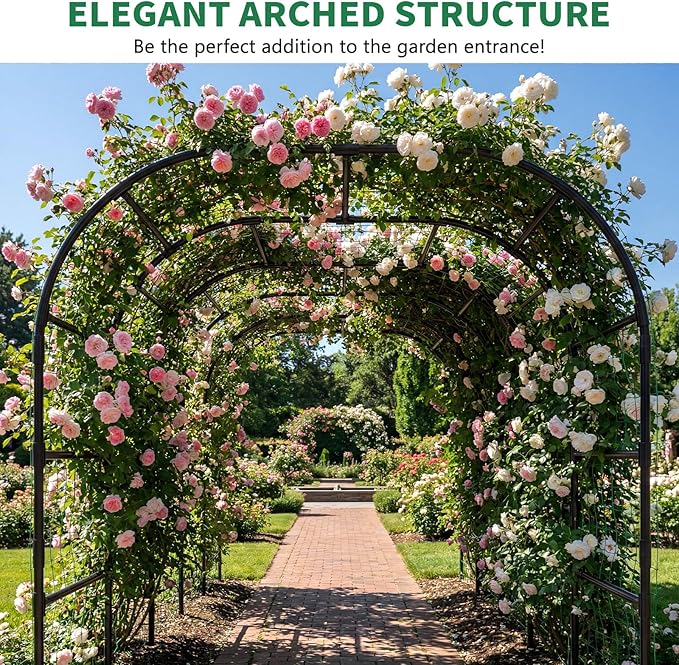 SUNYRISY Garden Arch Trellis for Climbing Plants Outdoor, 88" x 88" x 88" Metal Core Tall Archway Tunnel Plant Support for Cucumber Tomato Flowers Vegetables and Garden Gazebo
