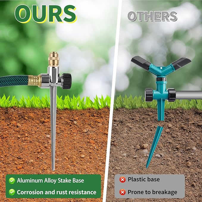 Lawn Sprinkler with Hose for Yard, 2 Pack Coverage Metal Water Sprinklers with Adjustable Brass Nozzle 10 FT Garden Hose Set for Yards Garden Vegetable Small/Medium Lawn Irrigation