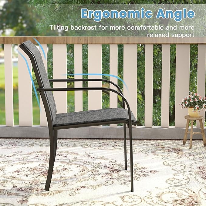 DIFY Patio Dining Chairs Set of 4, Stackable Outdoor Metal Chairs for Garden, Porch and Lawn, Grey