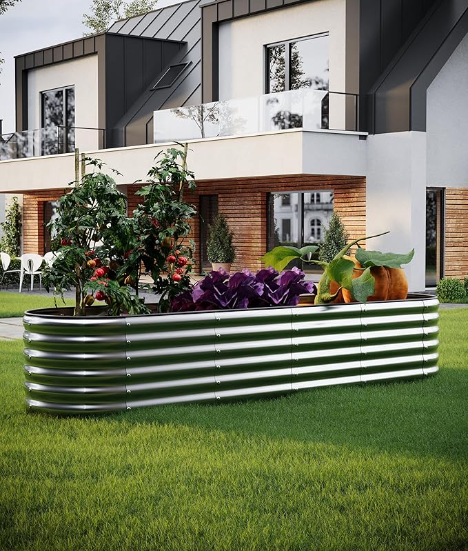 ZFHgarden Large Raised Garden Bed Galvanized Metal Round Raised Garden Bed Outdoor for Gardening，8x2x1FT for Vegetables Flowers Ground Planter Box