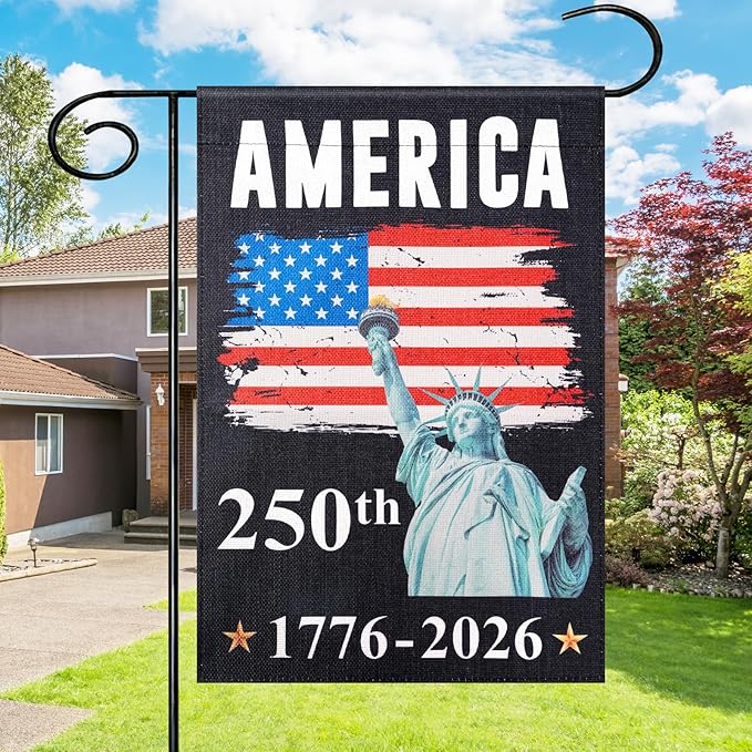 250th Anniversary American Flag - 12x18 Inch Double Sided Outdoor Patriotic Garden Flag with Liberty Design, 4th of July Decorations for US 250th Celebration, 1776-2026 Independence Day Patriotic Flag