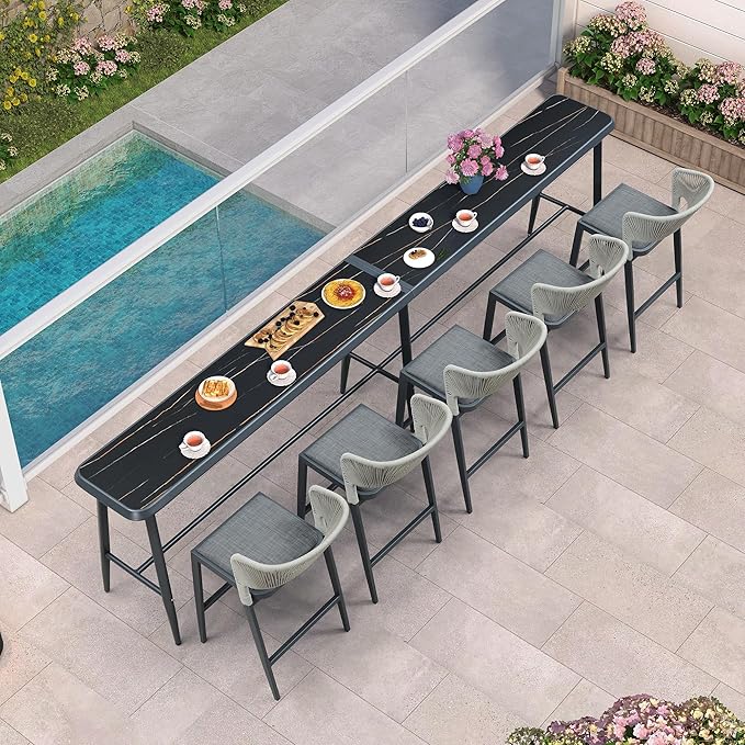 PURPLE LEAF Outdoor High Bar Table Extra-Long Rectangular Patio Pub Balcony Table with Waterproof Tabletop, 145” Long for 5 Seats
