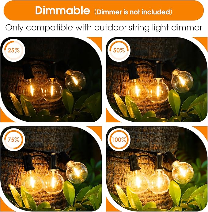 Mlambert G40 Replacement LED Light Bulbs, Waterproof Clear Globe Bulbs fits E12 Candelabra Bulb Base, 1W Equvalent to 5W Incandescent Bulb for Indoor Outdoor Patio String Lights, Amber Warm，25 Pack