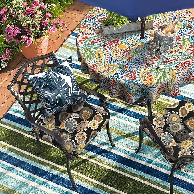 DYTXIII Set of 2 Outdoor Chair Cushions 19"x19"x4", Water Repellent Tufted Patio Seat Cushions with Ties, Thick Replacement Pads for Wicker Dining Chairs, Patio Furniture, Black Yellow Crosby