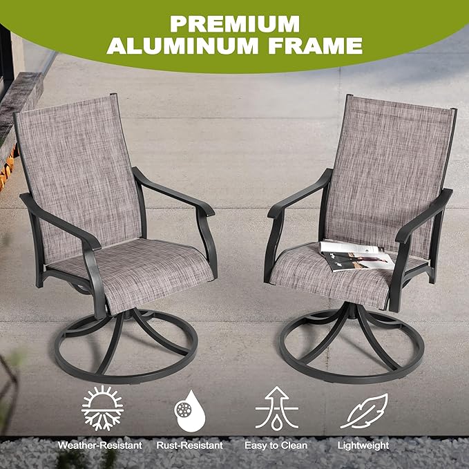 NUU GARDEN Patio Swivel Chair Set of 4, All-Weather Textilene Outdoor Dining Chairs with High Back, Outdoor Dining Chair Set for Lawn Porch Balcony Outside, Grayish Brown