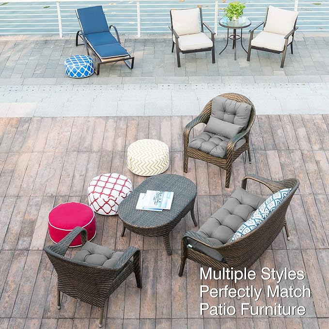 QILLOWAY Outdoor Chair Cushion for Patio Furniture, Waterproof Patio Cushions Set of 2 with Ties, Fade Resistant Replacement Pads for Outdoor Rocking Chairs,Grey