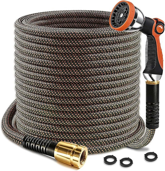 Garden Hose 100ft, Non-Expanding Lightweight Kink-Free Water Hose, Flexible Outdoor Hose with Aluminum Fittings, Abrasion Resistant & Easy to Store for Yard, Lawn, Car Washing, Watering