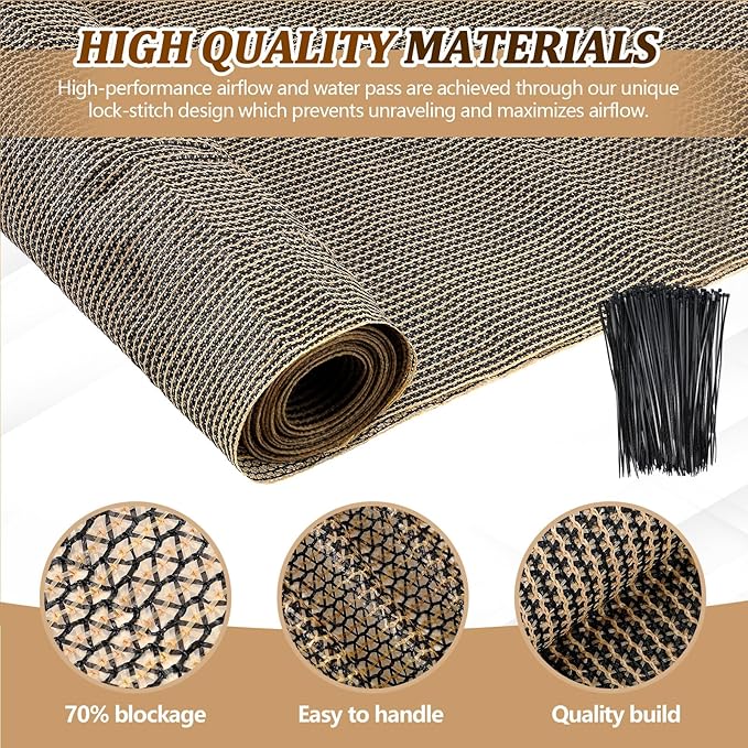 6.5X 50 ft Shade Cloth Roll for Covering Garden 95% Mesh UV Resistant Net with Ties for Patio Outdoor Greenhouse Fence Flower Plant Cover Canopy,Brown