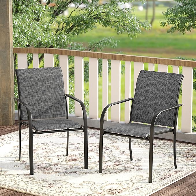 DIFY Patio Dining Chairs Set of 4, Stackable Outdoor Metal Chairs for Garden, Porch and Lawn, Grey