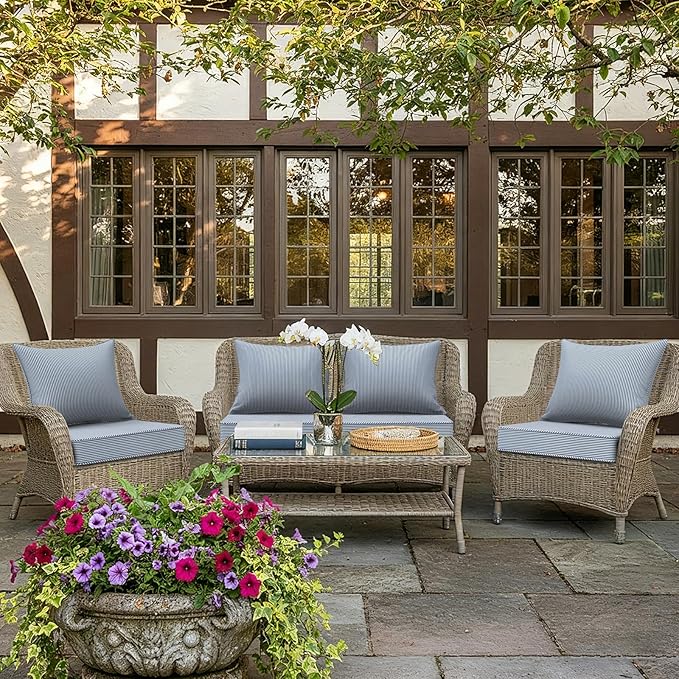 LVTXIII Outdoor Deep Seat Cushion 22"x22"x4" Patio Seat and Back Cushion Set Seasonal Chair Cushion for Dining Arm Chairs, Wicker Chairs and Garden Furniture Decoration, Strip Grey