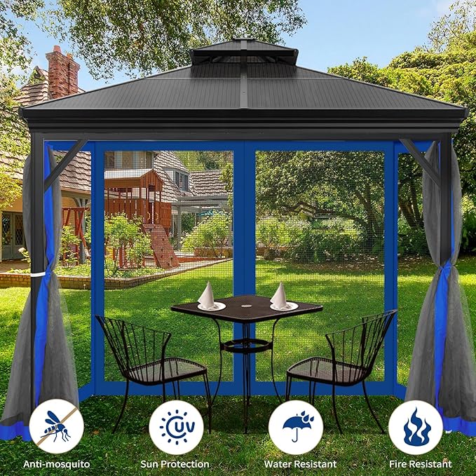 Gazebo Universal Replacement Mosquito Netting, 8' x 8' Outdoor Mesh Netting Screen 4-Panel Sidewall with Zipper for Patio, Canopy, Garden and Backyard, Blue(Mosquito Net Only)