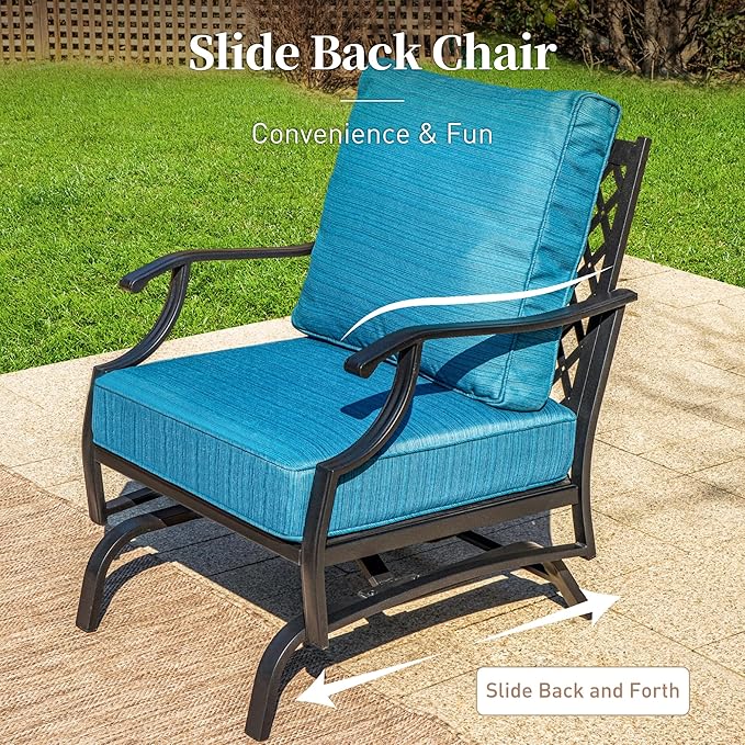 SUNSHINE VALLEY Metal Outdoor Rocker Patio Chairs Set of 2 with 5.75" Extra Thick Cushion, 2 Piece High Back Rocker Patio Chairs All Weather Outdoor Furniture Seating for Deck Balcony Porch, Blue-2