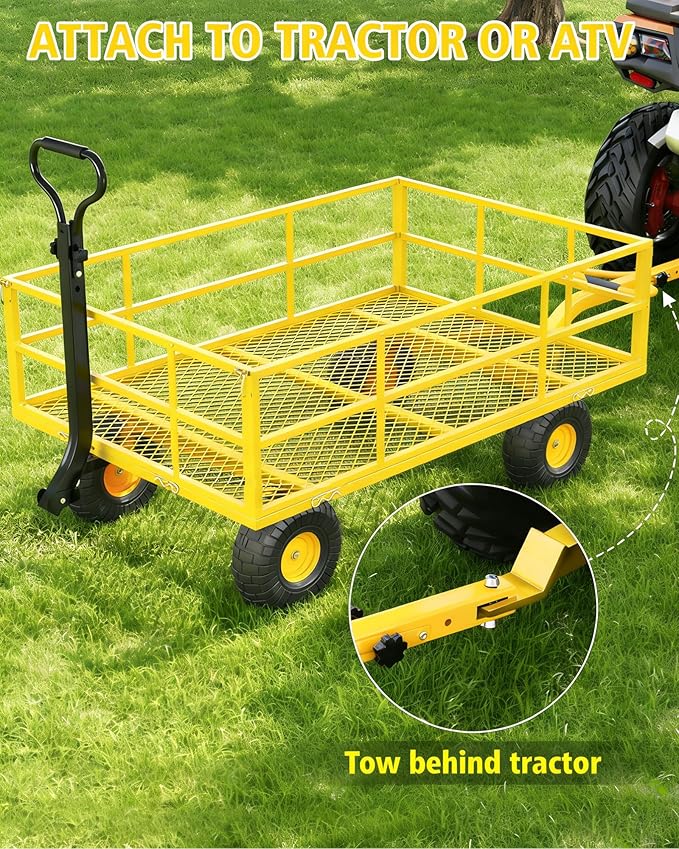 Garvee Steel Garden Cart, 1200 LBS Capacity Utility Outdoor Wagon, Heavy Duty Mesh Garden Wagon with Removable Sides, 2-in-1 Handle, 13" Tires for Yard, Lawn, Garden