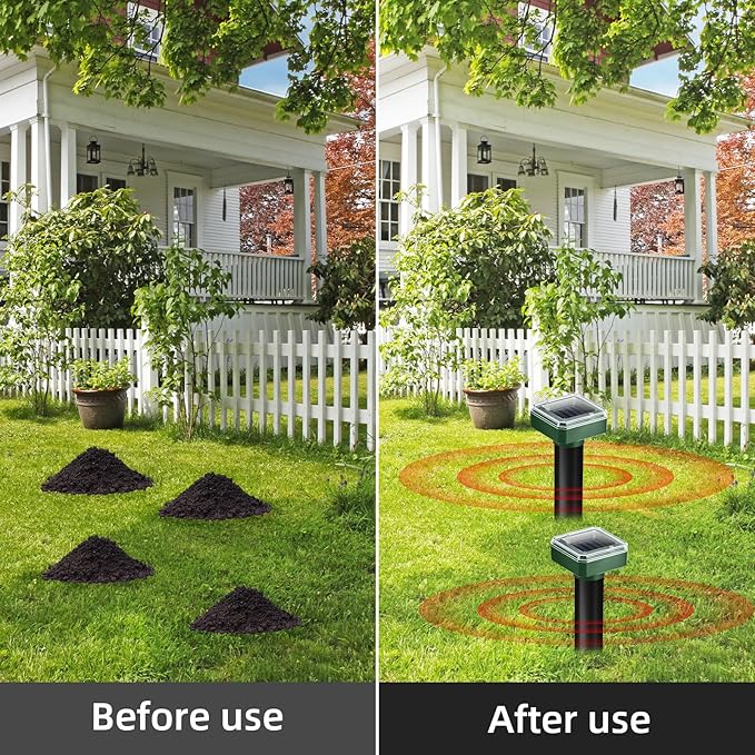 8 Pack Mole Repellent Solar Powered, Gopher Repellent Ultrasonic Groundhog Repeller Mole Stakes Deterrent, Solar Rodent Repeller Vole Repellent Spikes Snake Rodent Repellent for Lawns Yard