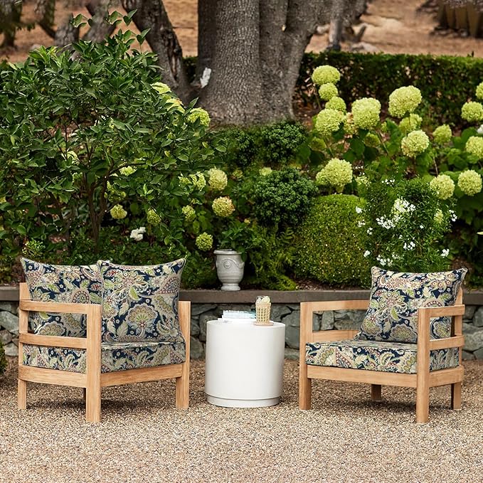 LVTXIII Outdoor/Indoor Deep Seat Cushion Patio Seat and Back Cushion Set All-Weather Replacement Chair Cushion for Wicker Chairs and Garden Furniture Decoration, 24"x24"x4", Paisley Sapphire Blue