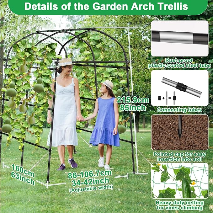 Garden Arch Trellis for Climbing Plants Outdoor, 7ft Extra Tall Metal Walkway Trellis Cucumber Arch Trellis Archway Arbor Tunnel Large Trellis for Climbing Vines Vegetable Grape Garden Raise Bed