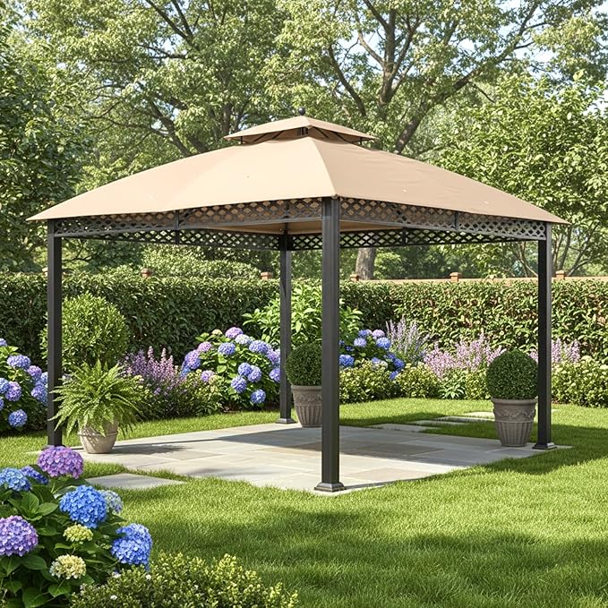 Garden Winds Durable Replacement Canopy Top Cover Compatible with The L-GZ1188PST-A Oakmont 10' x 12' Gazebo - Classic Sand, 350